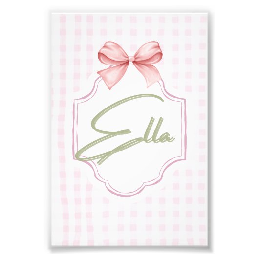 Gepersonaliseerde Ella Baby Girl Nursery Bow & Gin Foto Afdruk (Voorkant)