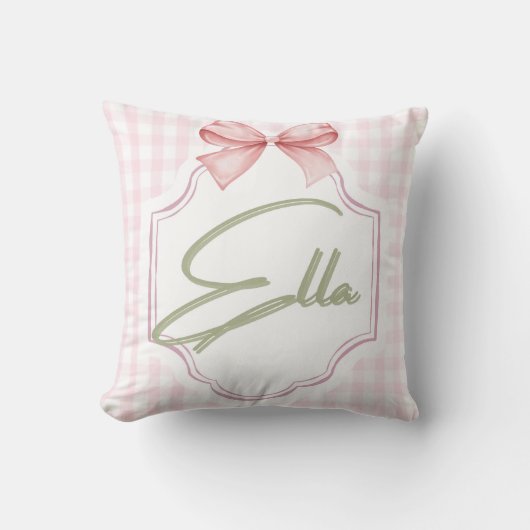 Gepersonaliseerde Ella Baby Girl Nursery Bow & Gin Kussen (Voorkant)