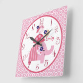 Gepersonaliseerde Ellie/Ella Elephant Stapelde klo Vierkante Klok (Hoek)