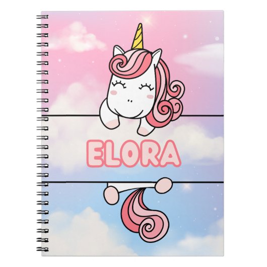 Gepersonaliseerde Elora Unicorn Girlie Notitieboek (Voorkant)