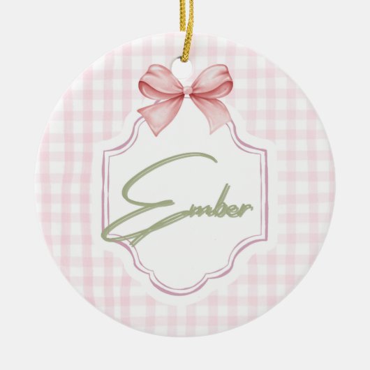 Gepersonaliseerde Ember Baby Girl Nursery Bow & Gi Keramisch Ornament (Voorkant)