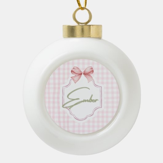 Gepersonaliseerde Ember Baby Girl Nursery Bow & Gi Keramische Bal Ornament (Voorkant)
