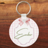 Gepersonaliseerde Ember Baby Girl Nursery Bow & Gi Sleutelhanger (Voorkant)