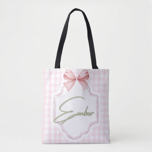 Gepersonaliseerde Ember Baby Girl Nursery Bow & Gi Tote Bag (Voorkant)