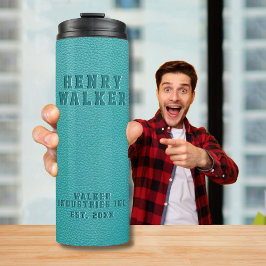 Gepersonaliseerde Embossed Blauwgroen Turquoise Ve Thermosbeker