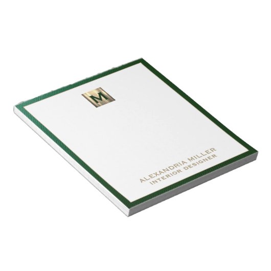 Gepersonaliseerde Emerald Green Gold-monogram Notitieblok (Schuin)