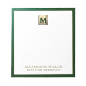Gepersonaliseerde Emerald Green Gold-monogram Notitieblok (Voorkant)