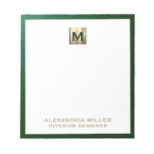 Gepersonaliseerde Emerald Green Gold-monogram Notitieblok