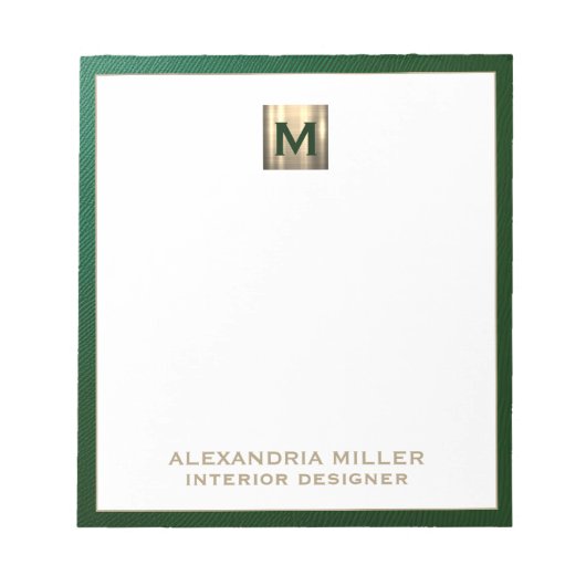 Gepersonaliseerde Emerald Green Gold-monogram Notitieblok (Voorkant)