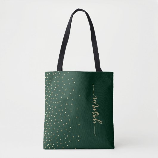 Gepersonaliseerde Emerald Green Gold Square Confet Tote Bag (Voorkant)