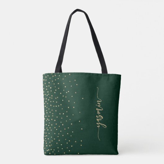 Gepersonaliseerde Emerald Green Gold Square Confet Tote Bag (Achterkant)