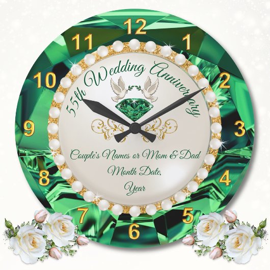 Gepersonaliseerde, Emerald Wedding Jubileum Gifts Grote Klok