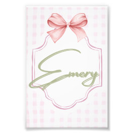 Gepersonaliseerde Emery Baby Girl Nursery Bow & Gi Foto Afdruk