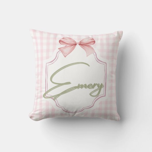 Gepersonaliseerde Emery Baby Girl Nursery Bow & Gi Kussen (Voorkant)