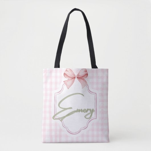Gepersonaliseerde Emery Baby Girl Nursery Bow & Gi Tote Bag (Voorkant)