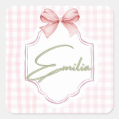 Gepersonaliseerde Emilia Baby Meisje Kwekerij Bow  Vierkante Sticker (Voorkant)