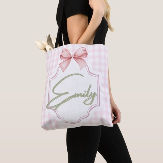 Gepersonaliseerde Emily Baby Girl Nursery Bow & Gi Tote Bag (Dichtbij)