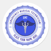 Gepersonaliseerde EMT Paramedici Caduceus Ronde Sticker (Voorkant)