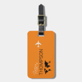Gepersonaliseerde en elegante oranje vliegreizen bagagelabel (Voorkant verticaal)