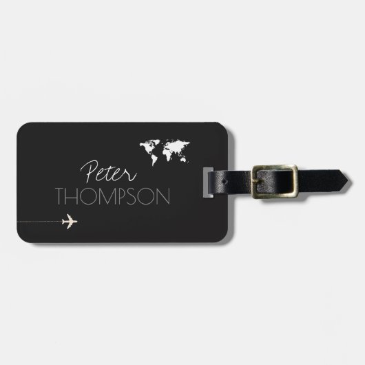 Gepersonaliseerde en elegante zwart-wit reizen bagagelabel (Voorkant horizontaal)