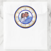 Gepersonaliseerde en foto bruiloft nautische Stick Ronde Sticker (Tas)