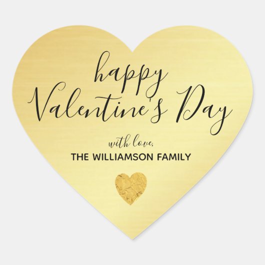 Gepersonaliseerde en Trendy Gouden Gelukkige Valen Hart Sticker (Voorkant)
