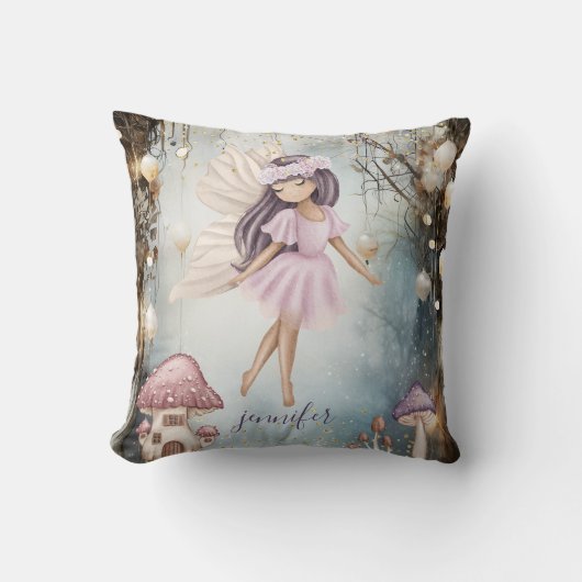 Gepersonaliseerde Enchanted Forest Fairy Girl's Kussen (Voorkant)