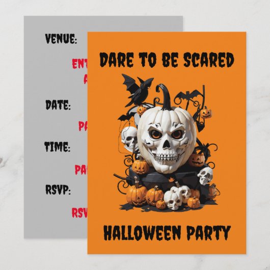 Gepersonaliseerde enge schedel Halloween party Kaart (Voorkant / Achterkant)