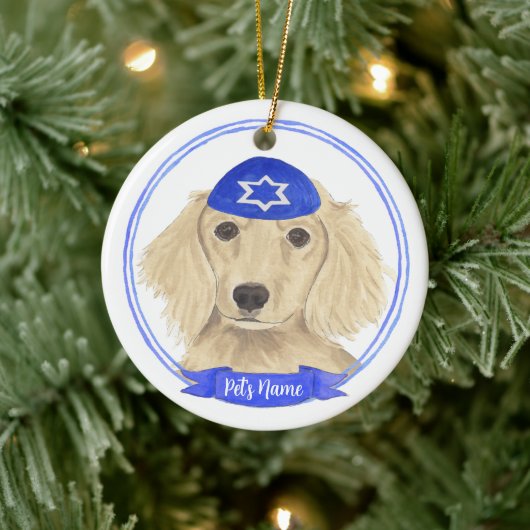 Gepersonaliseerde Engels Cream Dachshund Hond Chan Keramisch Ornament (Boom)