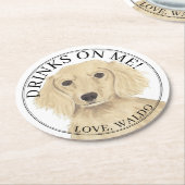 Gepersonaliseerde Engels Cream Teckel Hond bruilof Ronde Kartonnen Onderzetter (Gebogen)