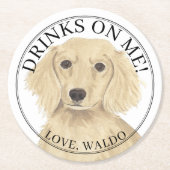 Gepersonaliseerde Engels Cream Teckel Hond bruilof Ronde Kartonnen Onderzetter (Voorkant)