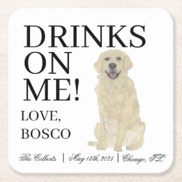 Gepersonaliseerde Engels Golden Retriever Wedding Kartonnen Onderzetters