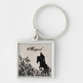 Gepersonaliseerde Engels Jumping Horse Bloemen Sleutelhanger (Voorkant)