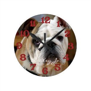 Gepersonaliseerde Engelse Bulldog Wall-klok Ronde Klok