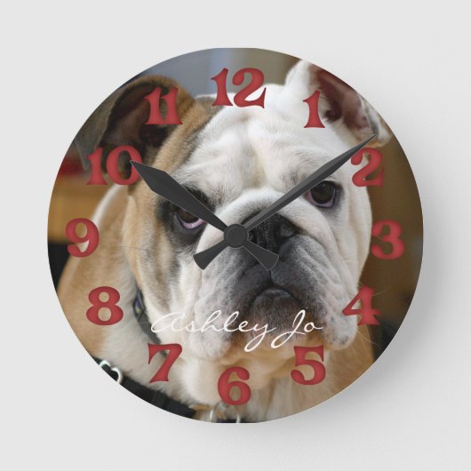 Gepersonaliseerde Engelse Bulldog Wall-klok Ronde Klok (Voorkant)