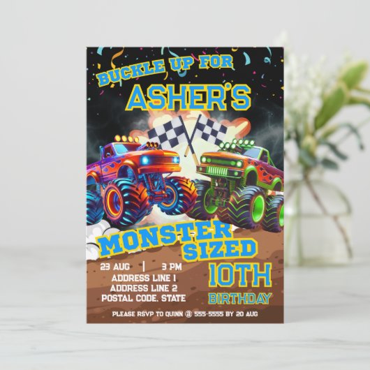 Gepersonaliseerde Epic Monster Truck Showdown Verj Kaart (Staand voorkant)