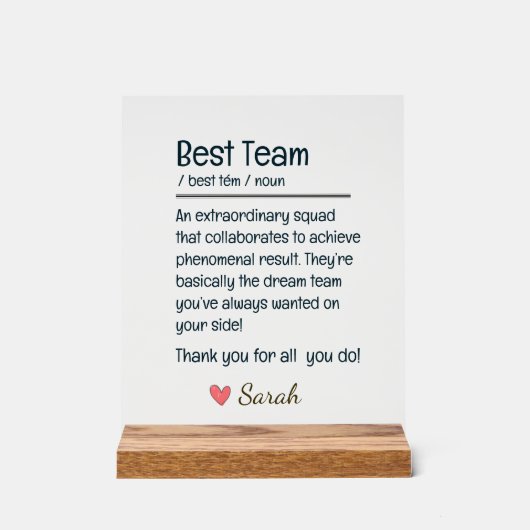 Gepersonaliseerde erkenning van team succes acryl bord (Voorkant)