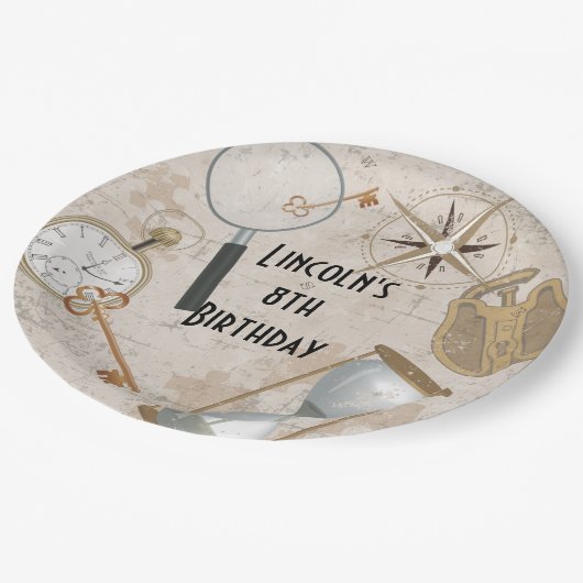 Gepersonaliseerde Escape Room Verjaardagsfeest Bor Papieren Bordje (Gekanteld)