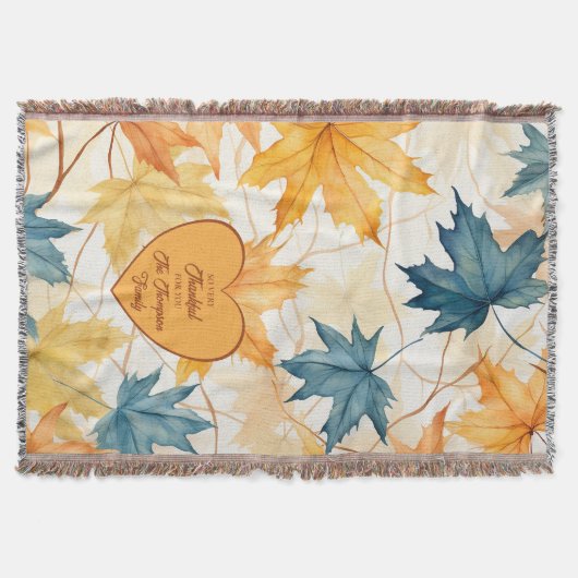Gepersonaliseerde esdoorn laat Thanksgiving hart Deken (Voorkant)