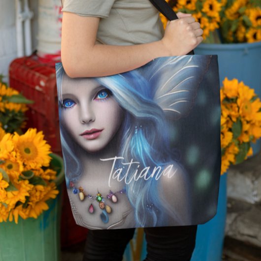 Gepersonaliseerde etherische mystieke blauwe fee tote bag