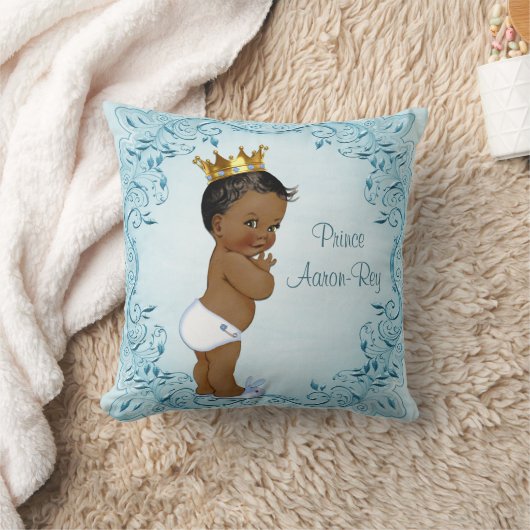 Gepersonaliseerde etnische prins blauwe bladeren kussen (Deken)