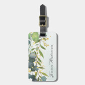 Gepersonaliseerde Eucalyptus Greenery Gold Bagagelabel (Voorkant verticaal)