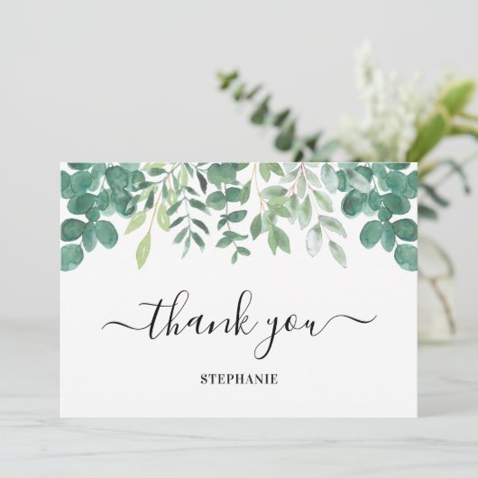 Gepersonaliseerde Eucalyptus Greenery Hartelijk da Bedankkaart (Staand voorkant)