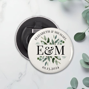 Gepersonaliseerde Eucalyptus Greenery Wedding Butt Button Flesopener