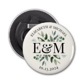 Gepersonaliseerde Eucalyptus Greenery Wedding Butt Button Flesopener (Voorkant)