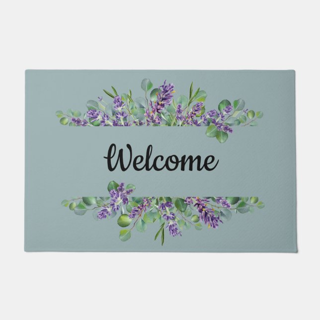 Gepersonaliseerde Eucalyptus Lavender Paarse Green Deurmat (Voorkant)