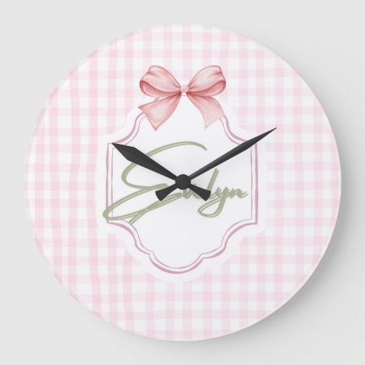 Gepersonaliseerde Evelyn Baby Girl Nursery Bow & G Grote Klok (Voorkant)