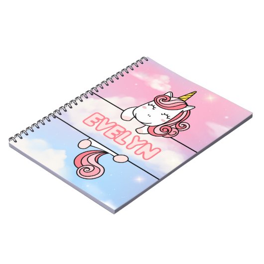 Gepersonaliseerde Evelyn Unicorn Girlie Notitieboe Notitieboek (Linkerzijde)