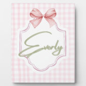 Gepersonaliseerde Everly Baby Girl Nursery Bow & G Fotoplaat (Voorkant)