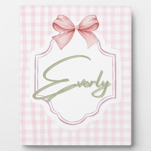 Gepersonaliseerde Everly Baby Girl Nursery Bow & G Fotoplaat (Voorkant)